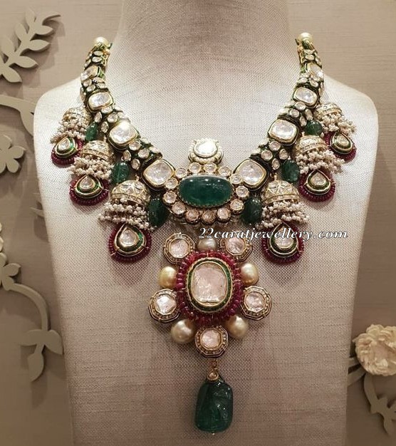 Polki Gemstone Necklace with Beads - Jewellery Designs
