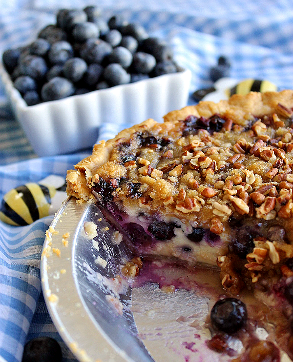 Blueberry Custard Pie with Pecans and Crumb Topping Recipe l Homemade Recipes http://homemaderecipes.com/holiday-event/24-recipes-for-blueberry-pie-day