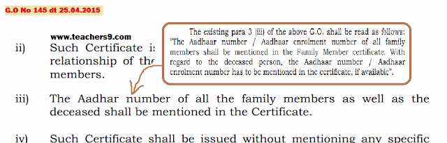 g.o no 237-relaxation of adhaar number in family member certificate of g.o no 145