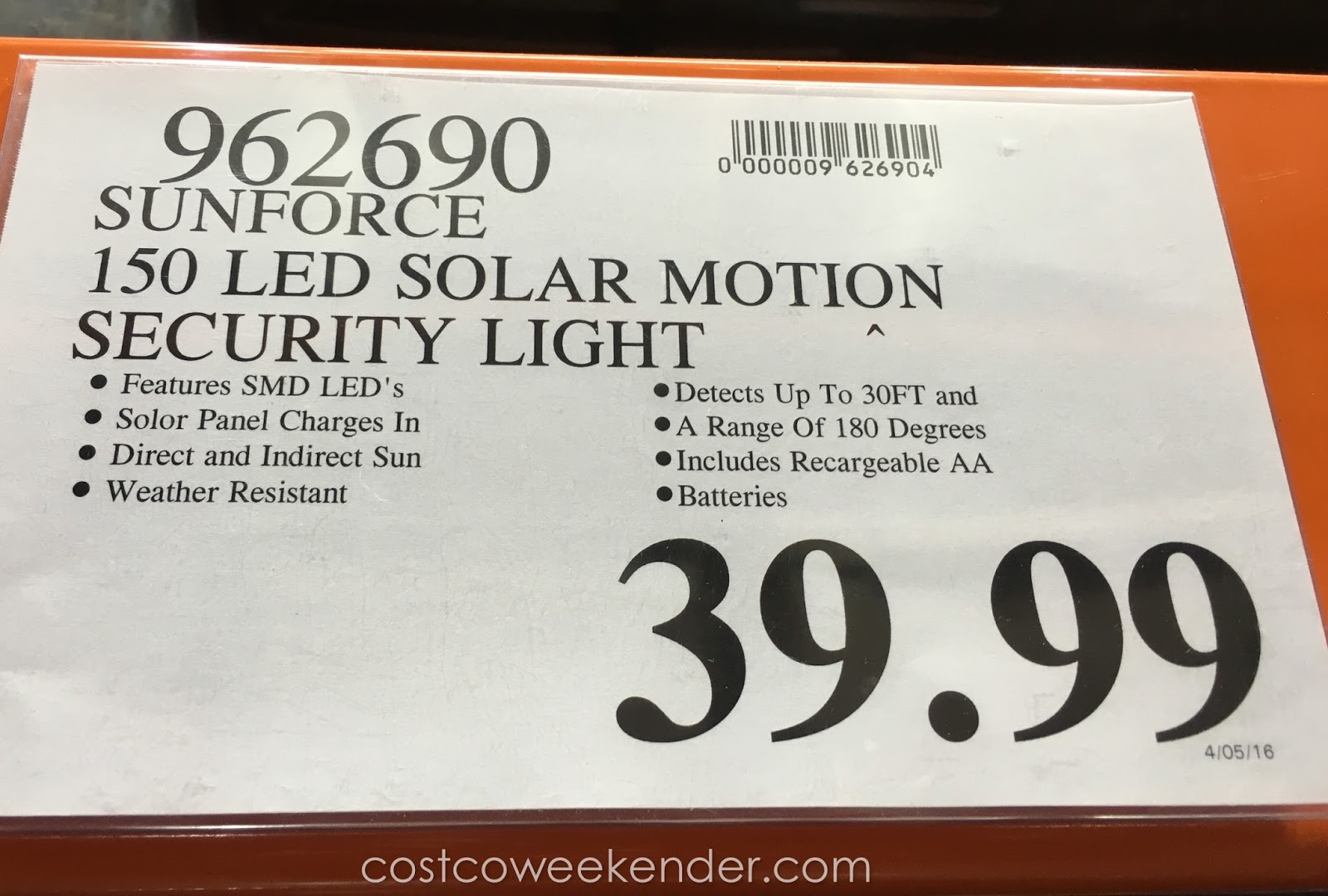 Sunforce 150 LED Triple Head Solar Motion Activated Light Costco