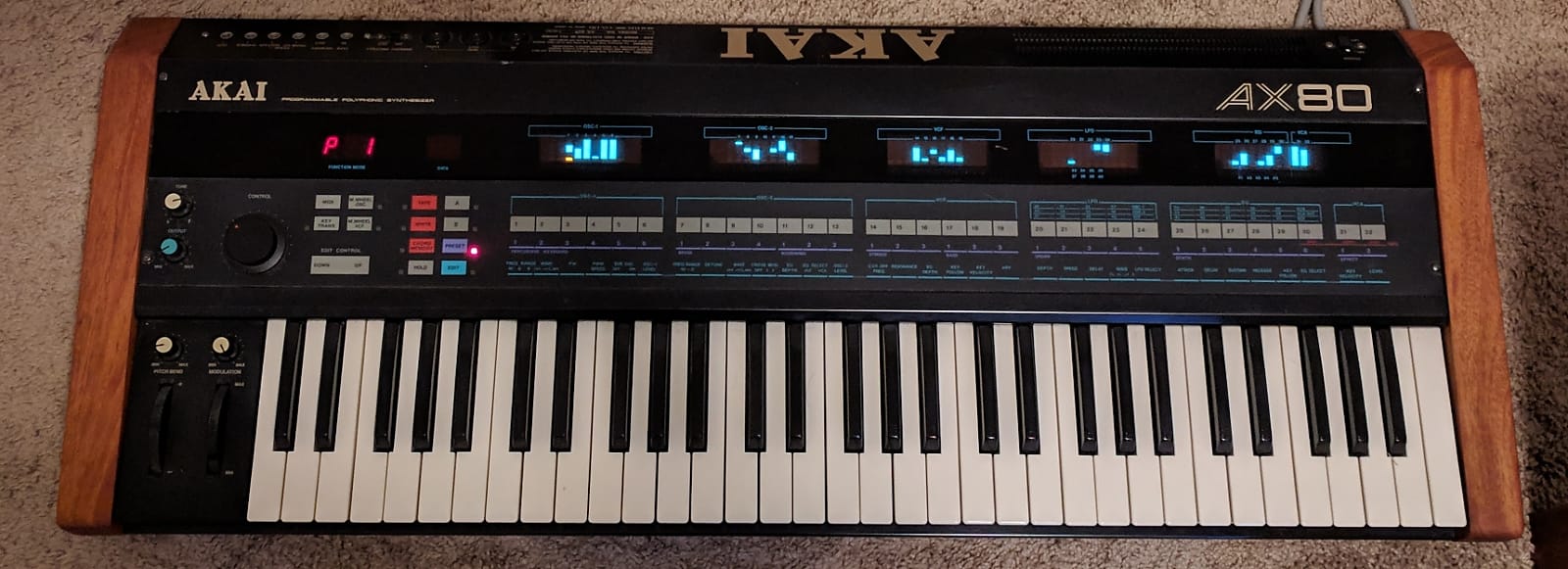 MATRIXSYNTH Akai AX80 Synthesizer With Custom Wooden End Cheeks