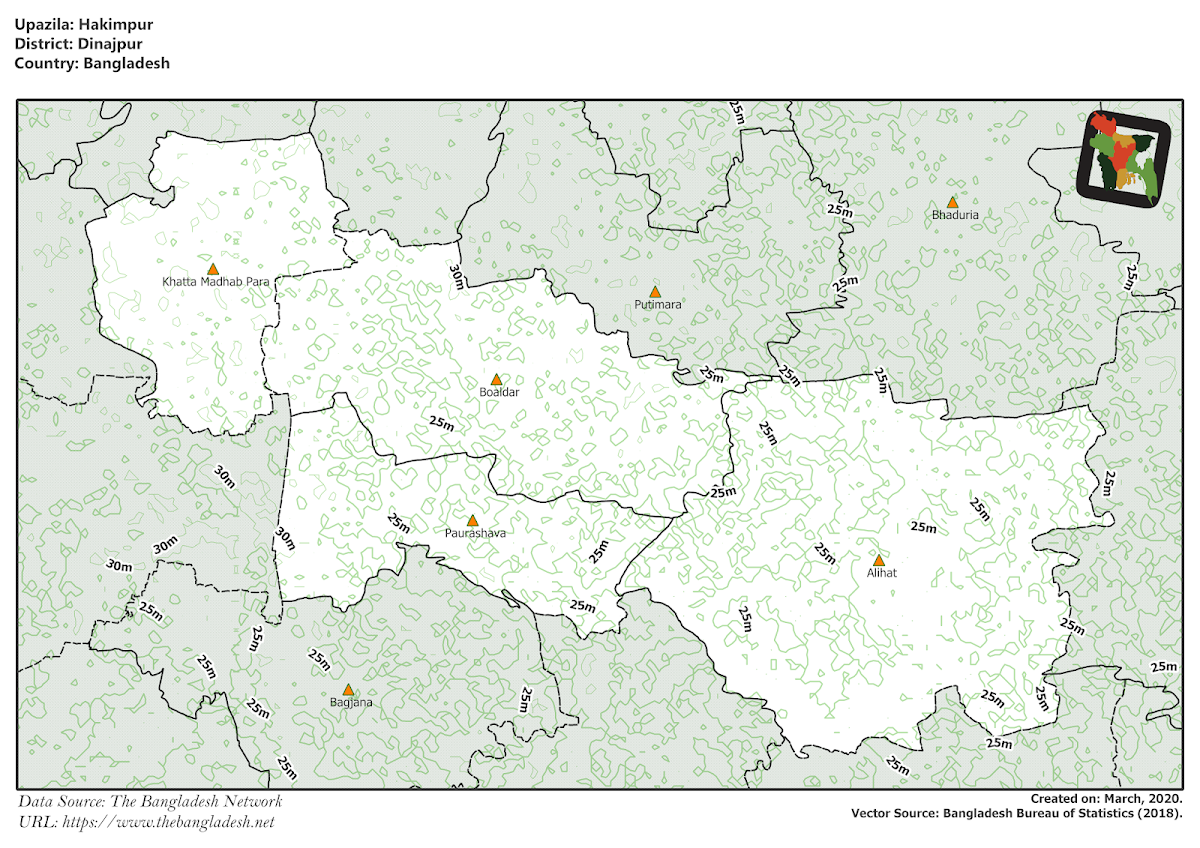Hakimpur Upazila Elevation Map Dinajpur District Bangladesh