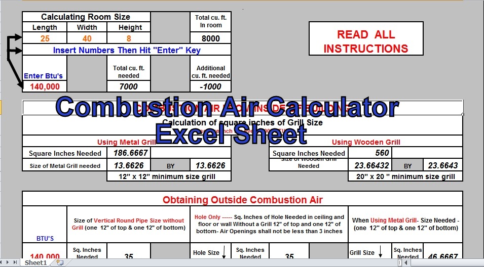 Engineeringxls Combustion Air Calculator Excel Sheet