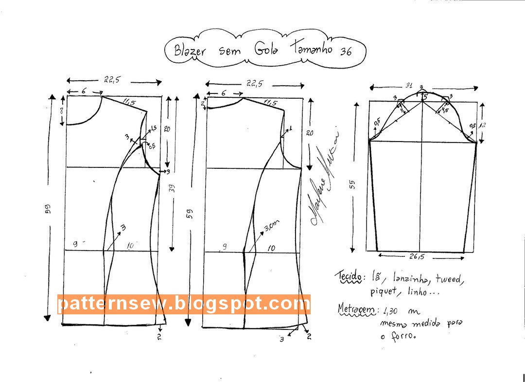 باترون مفصل لجاكيت نسائية مقاس 36 52 Pattern Sewing