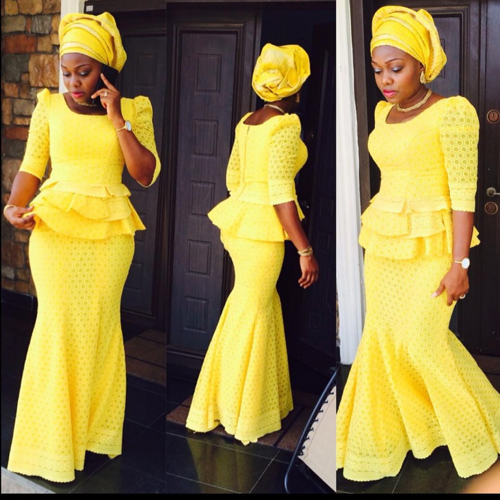 Lovely Yellow Aso Ebi Styles for Owambe Party ; Skirt and Blouse