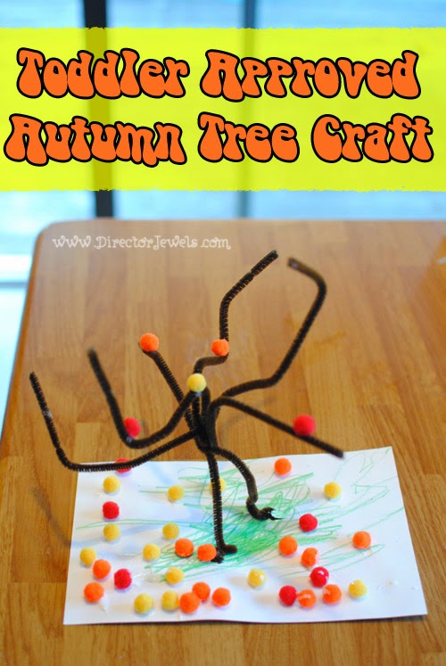 Director Jewels: Easy DIY Kid Craft Tutorial: Autumn Falling Leaves Tree with Pom Poms and Pipe Cleaners