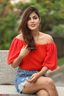 Rhea Chakraborty in Red Crop Top and Denim Shorts Spicy Pics ~  Exclusive 002