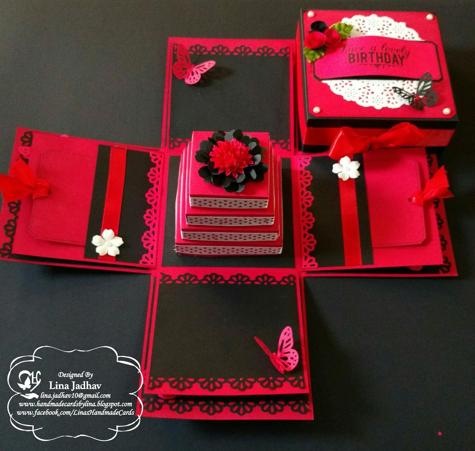 Lina's Handmade Cards Explosion Box Red and Black