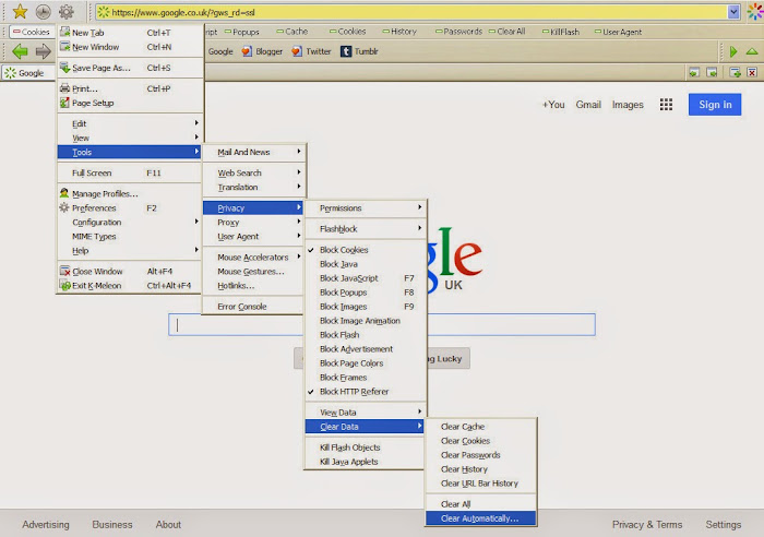 k-meleon private settings