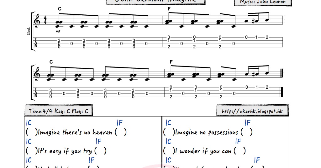 ukulelemania 213 John Lennon Imagine Ukulele Chord譜
