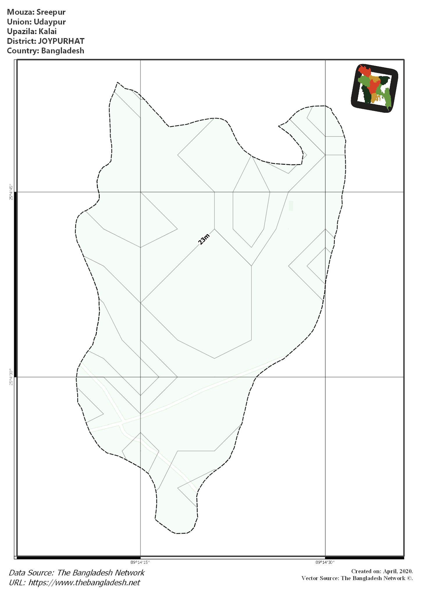 Map of Sreepur Mouza of Kalai Upazila, JOYPURHAT, Bangladesh.