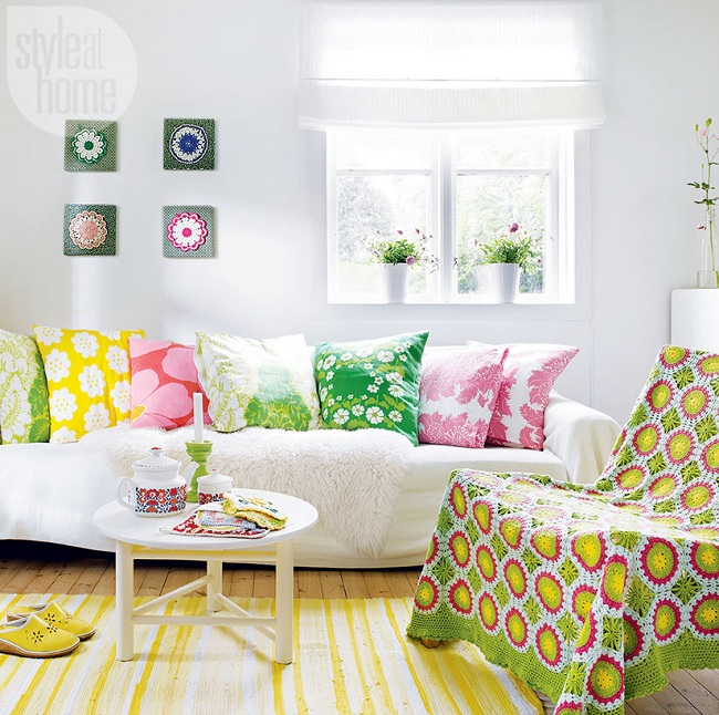 Inside a charming and colorful Scandinavian cottage!