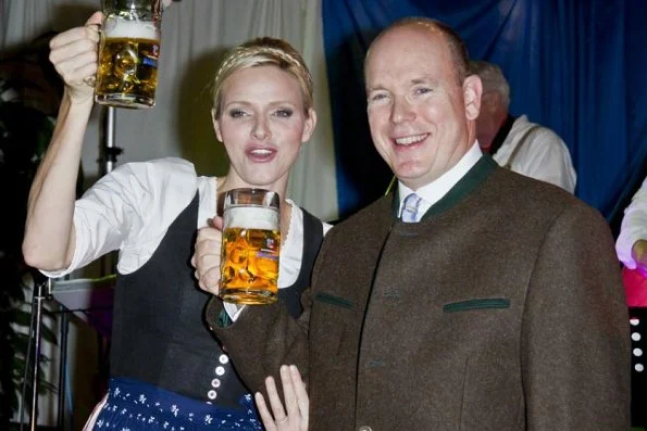 Prince Albert and Princess Charlene attend the opening of the 7th Oktoberfest at the Cafe de Paris at Place of Casino