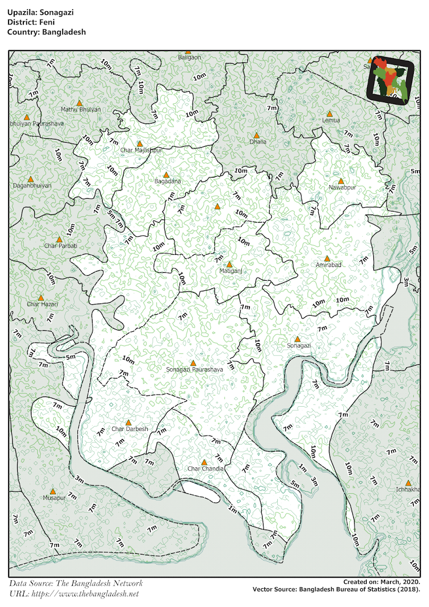 Sonagazi Upazila Elevation Map Feni District Bangladesh
