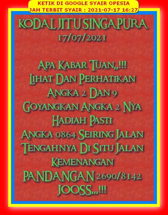Syair Sgp Hari Ini Sabtu 17 Juli 2021 Opesia Official