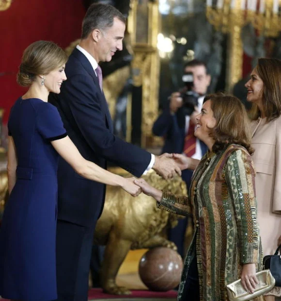 Queen Letizia and King Felipe at the audience held on the occasion of the Spanish National Day at the Royal Palace