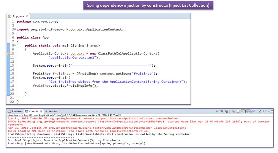 JAVA EE How to Inject List Collection using Spring dependency injection by constructor