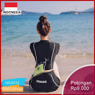 NAG012 Baju Renang Wanita Model High Waist Warna Hitam Bmgshop