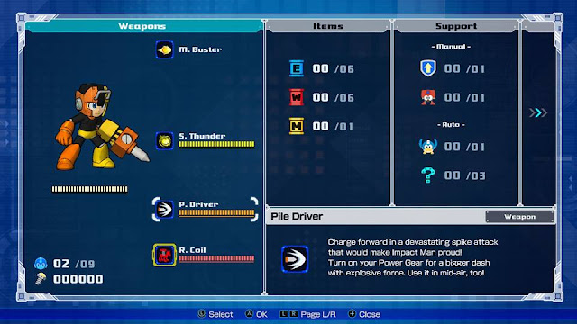 Mega Man 11 Pause Menu Nintendo Switch demo weapons Pile Driver