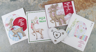 Christmas Card Ensemble, created using Fun Stampers Journey Merry Everything Stamp Set, and Cozy Winter Prints.