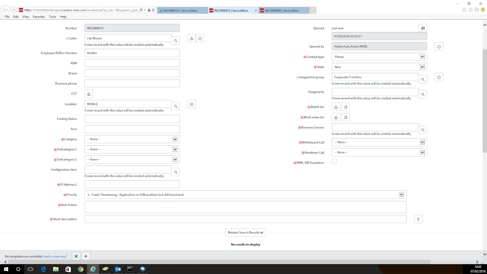 Incident form: client scripts are displaying 