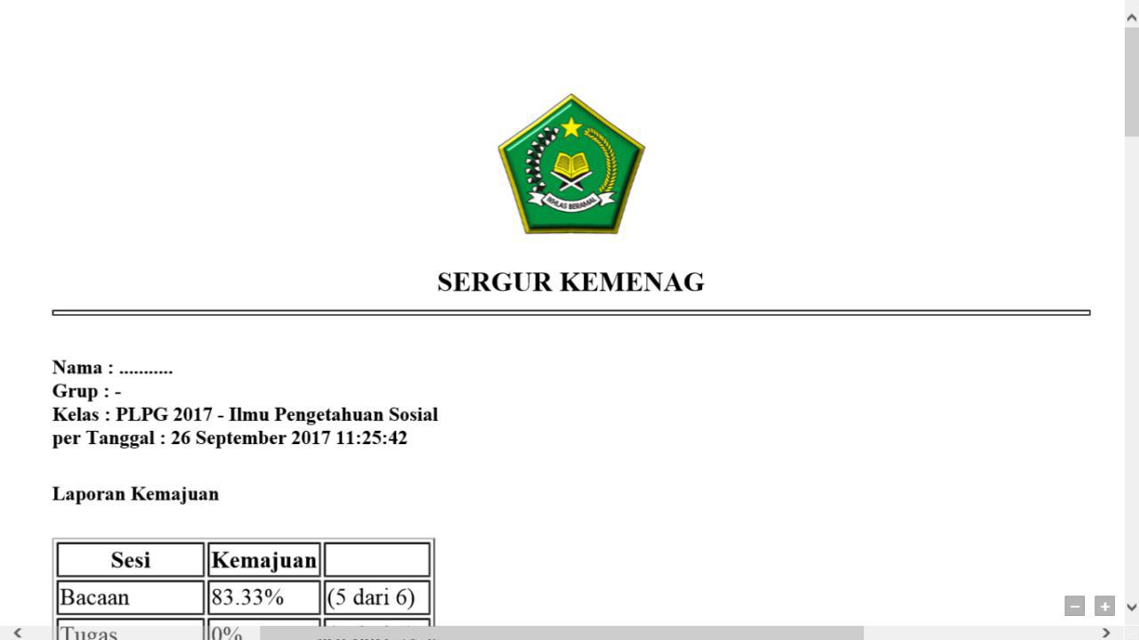 Laporan Kemajuan Peserta Sergur Madrasah 2017