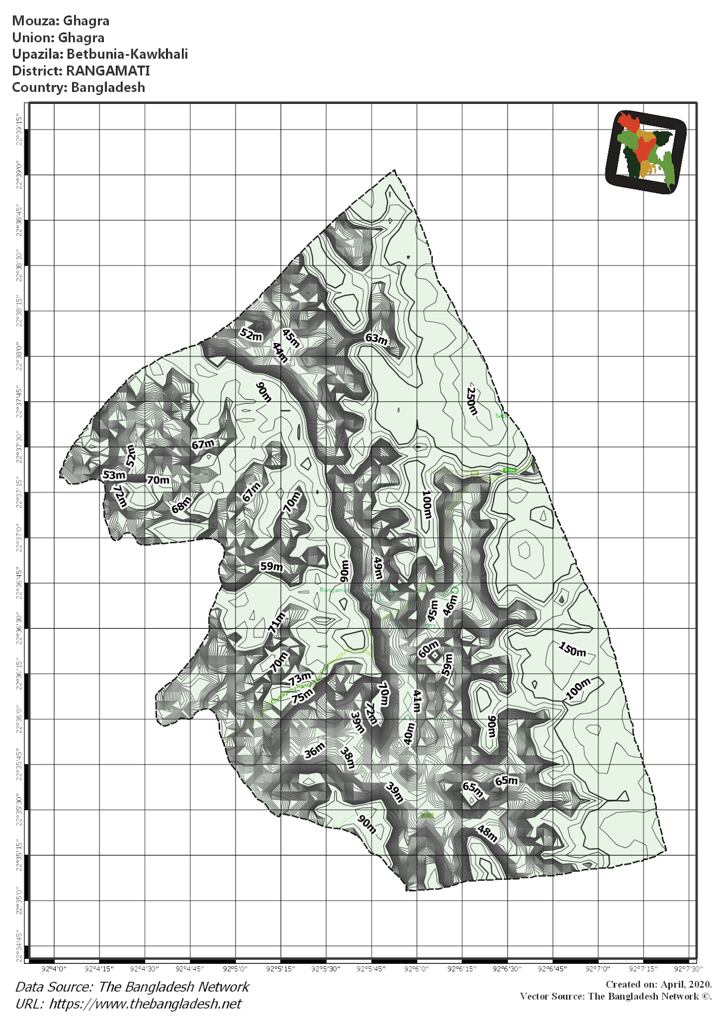 Map of Ghagra Mouza of Betbunia-Kawkhali Upazila, RANGAMATI, Bangladesh.