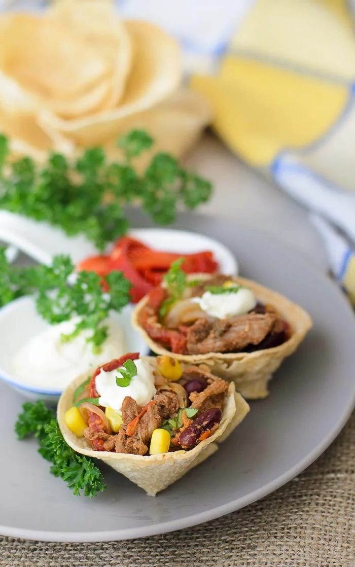 Beef, corn and beans tostada