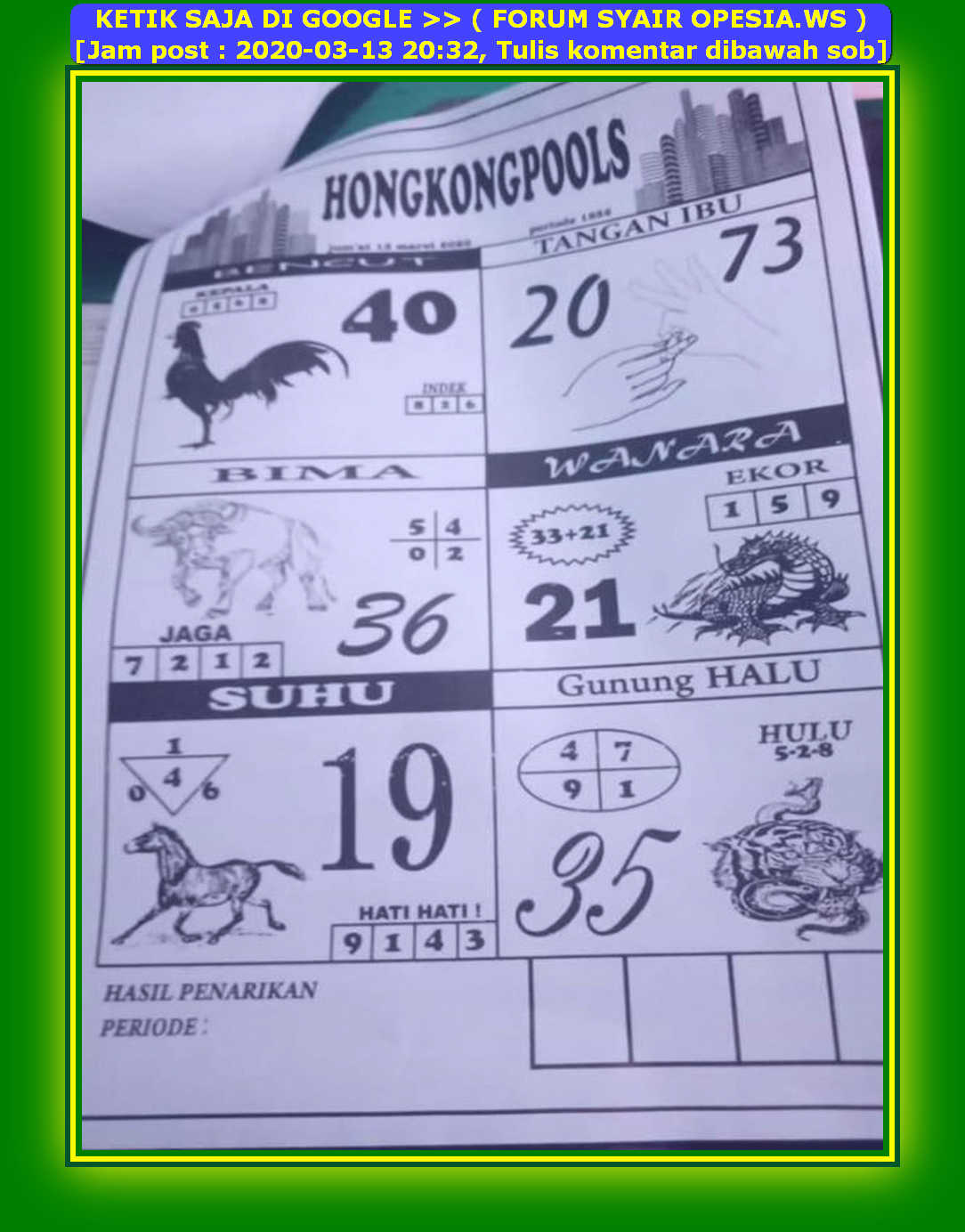 Kode Syair Hongkong 13 Maret 2020 Forum Syair Togel Hongkong Singapura Sydney