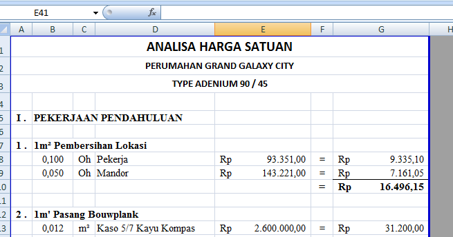 Rab Rumah Type 45 Excel 2020 Download Rab Rumah Type 36
