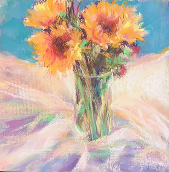 FLORALS ON WOOD 10" x 10" pastel on wood panel by Susan Roden