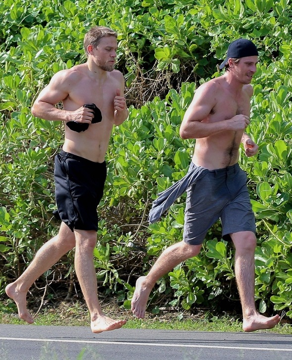 Charlie Hunnam and Garrett Hedlund out for a Jog in Honolulu, Hawaii.