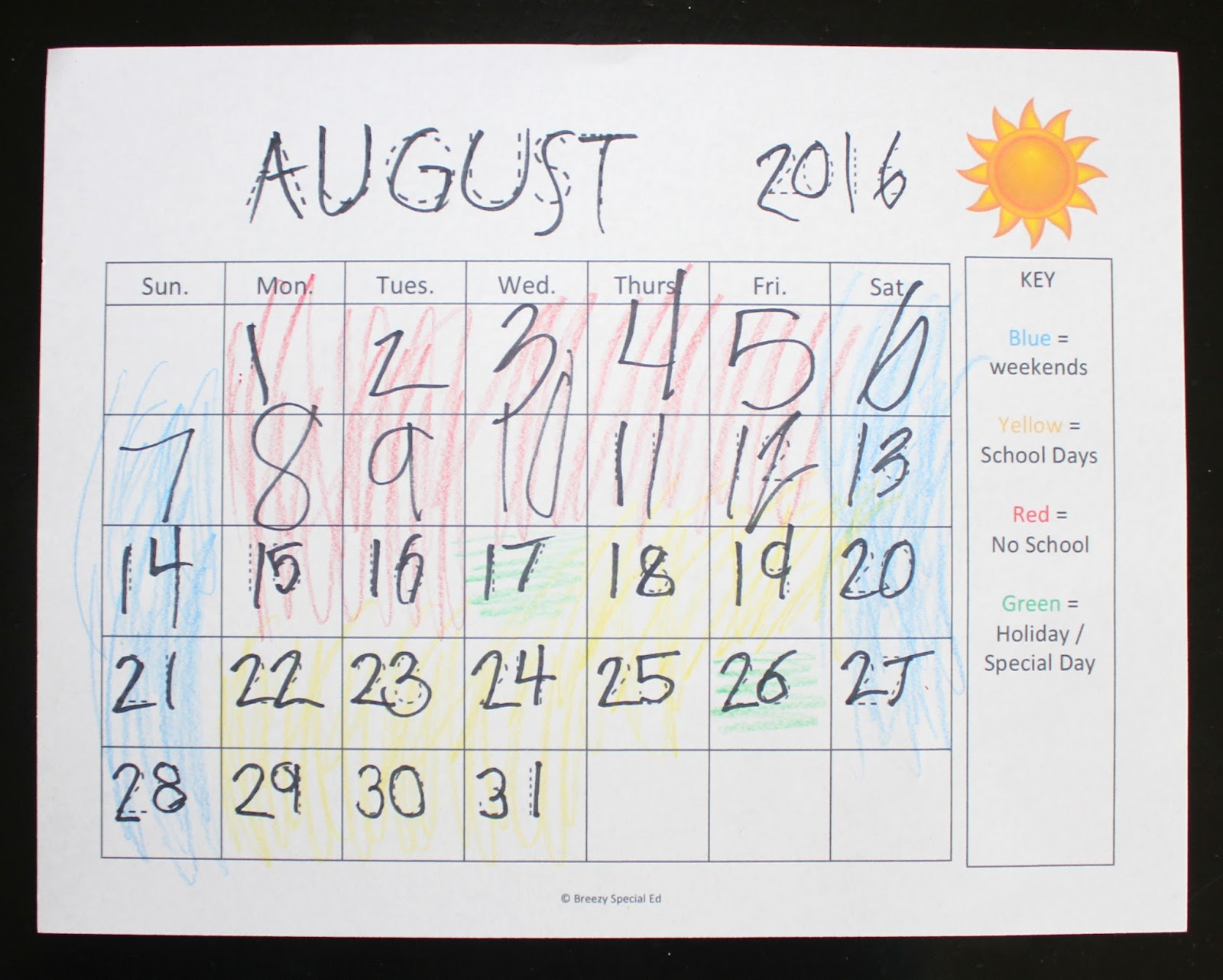 Visual, ColorCoded Calendars for Students With Special Needs The TpT