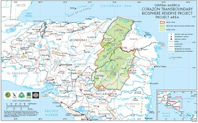 Rio Platano Biosphere Reserve map (Honduras)