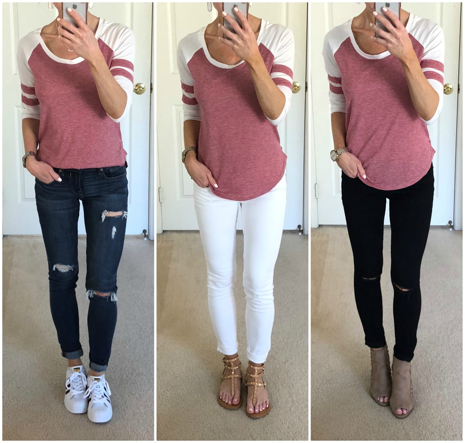 pink t shirt outfit ideas