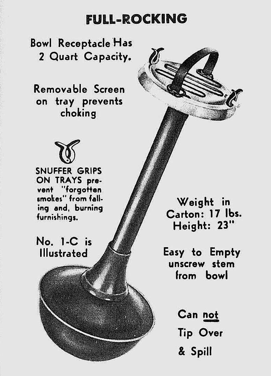 1954 rocking ash tray an advertisement, 1954 rocking ash tray stand, cannot tip over
