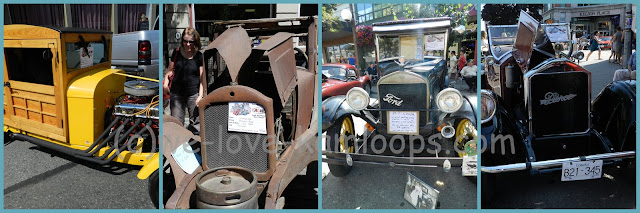 A collage of 4 vehicles in the car show