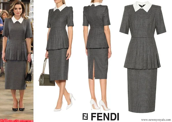 Queen Rania wore FENDI Wool-blend midi dress