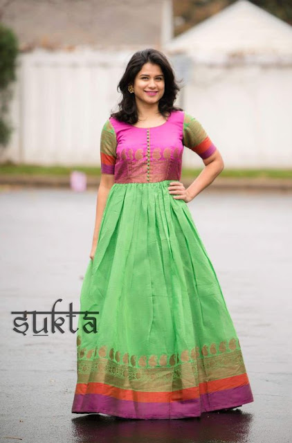 Long gown dress from old sarees Long gown dress from old sarees