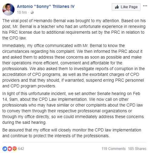 Trillanes CPD Law issue