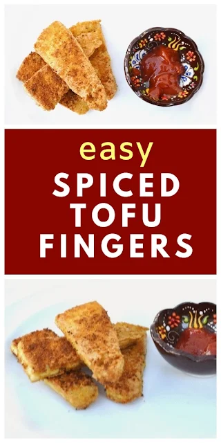 A step-by-step photo guide & recipe for making spiced vegetable fingers, a great vegan substitute for fish fingers. #tofu #howtopreparetofu #tofufingers #vegansnack #veganlunch #breadedtofu