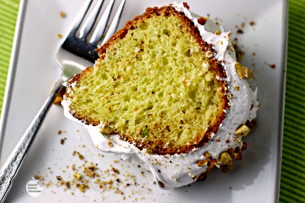 Pistachio Cake with Marshmallow Frosting | Renee's Kitchen Adventures: A pudding cake with lots of flavor and a fun green color! 