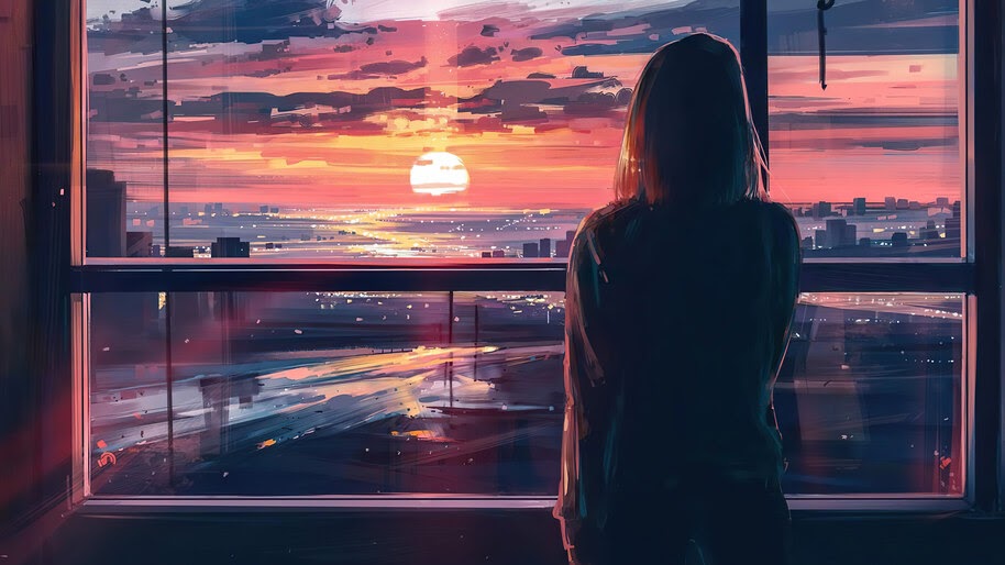 Sunset, City, Sky, Scenery, Digital Art, 4K, #6.2190
