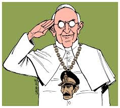 papa Francisco com imagem na roupa do general Videla
