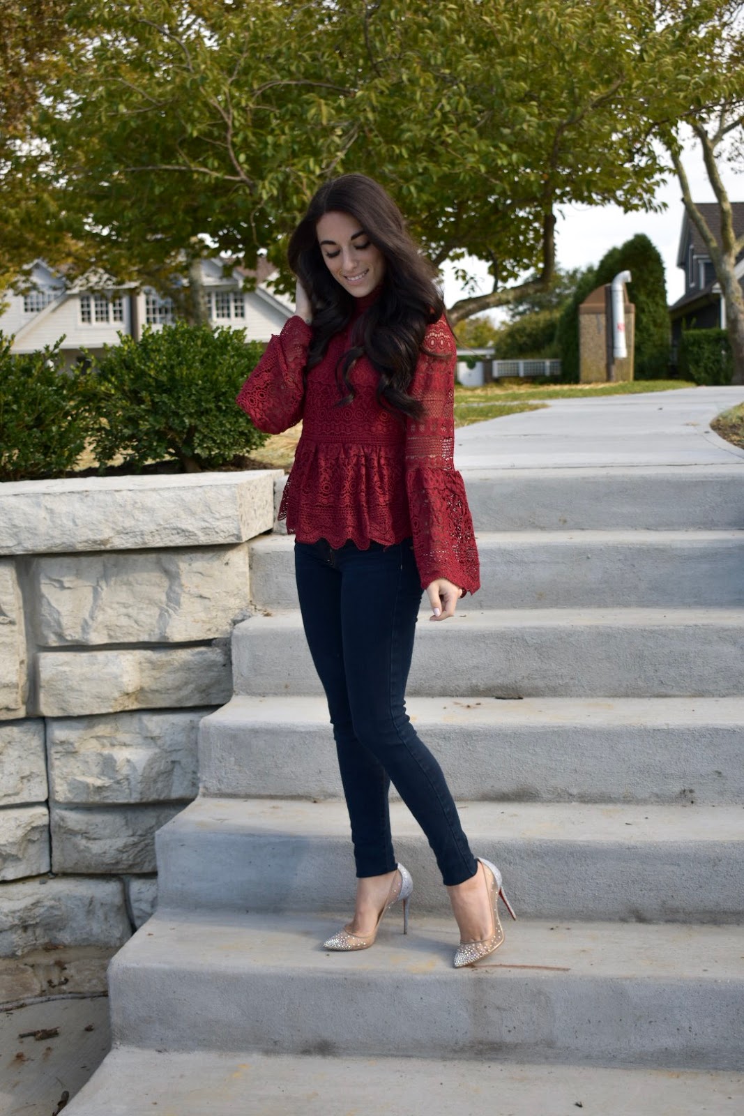 burgundy peplum top