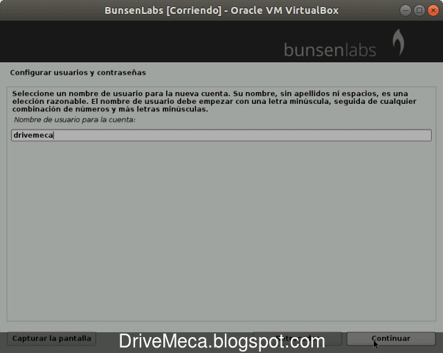 Escribimos un nombre para la cuenta de usuario Escribimos un nombre para la cuenta de usuario