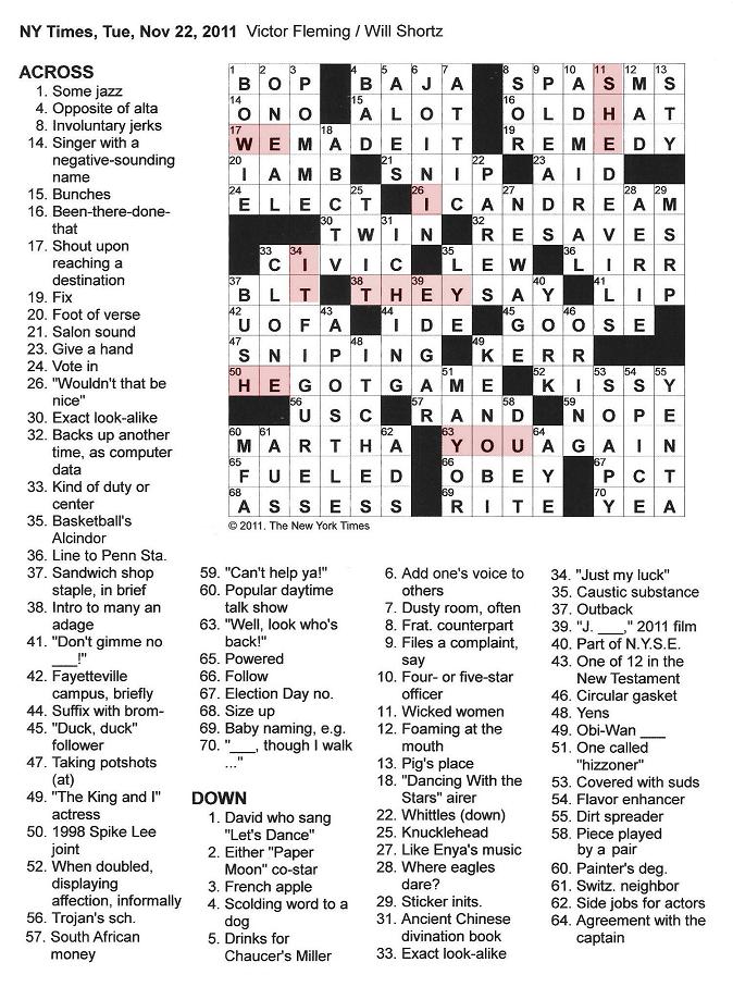 The New York Times Crossword in Gothic November 2011