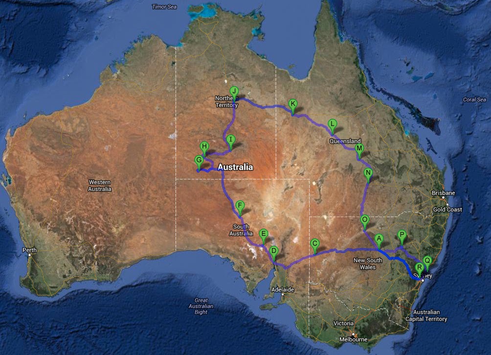 Central outback Australia: Our map of the ‘Outback’ journey
