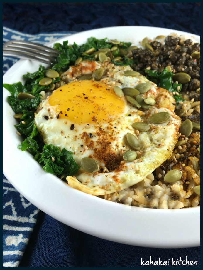 Kahakai Kitchen Kale Rice Bowl with Egg and Fried Capers