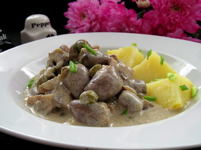 Фрикасе из куриных сердечек